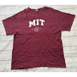 MIT University Men’s T-Shirt Size XL Maroon Preshrunk Cotton College Tee Graphic